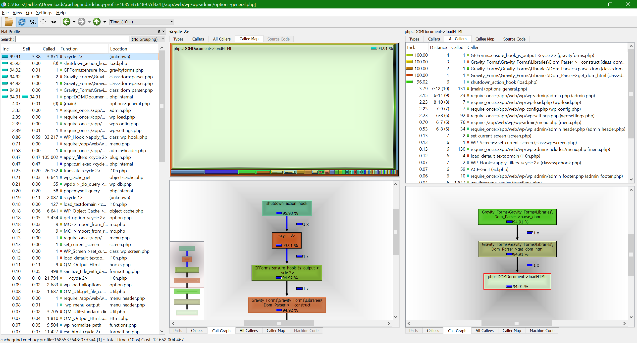 Screenshot of the profile loaded in QCacheGrind